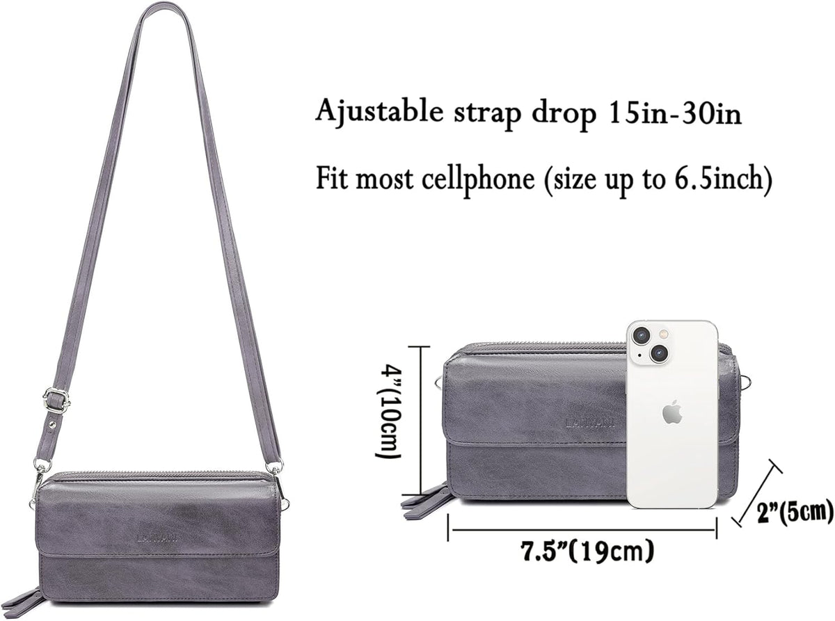 Lanyani RFID Crossbody Wallet Wristlet Purse with Phone Pocket For Women Vegan Leather - Colors B