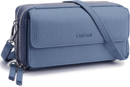 Lanyani RFID Crossbody Wallet Wristlet Purse with Phone Pocket For Women Vegan Leather - Colors B