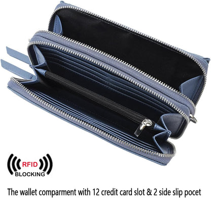 Lanyani RFID Crossbody Wallet Wristlet Purse with Phone Pocket For Women Vegan Leather - Colors B