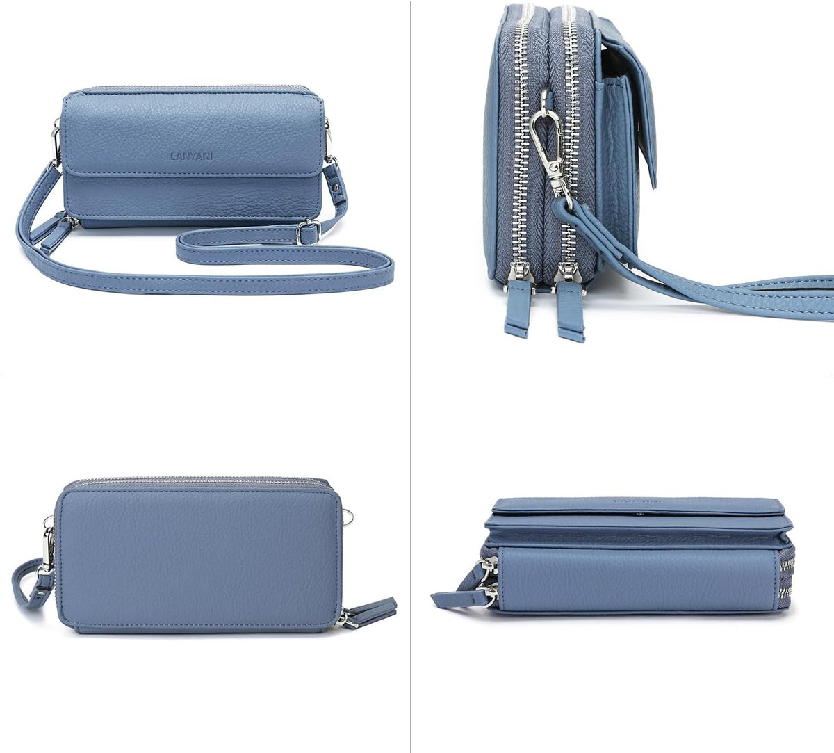 Lanyani RFID Crossbody Wallet Wristlet Purse with Phone Pocket For Women Vegan Leather - Colors B