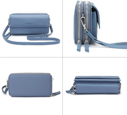 Lanyani RFID Crossbody Wallet Wristlet Purse with Phone Pocket For Women Vegan Leather - Colors B