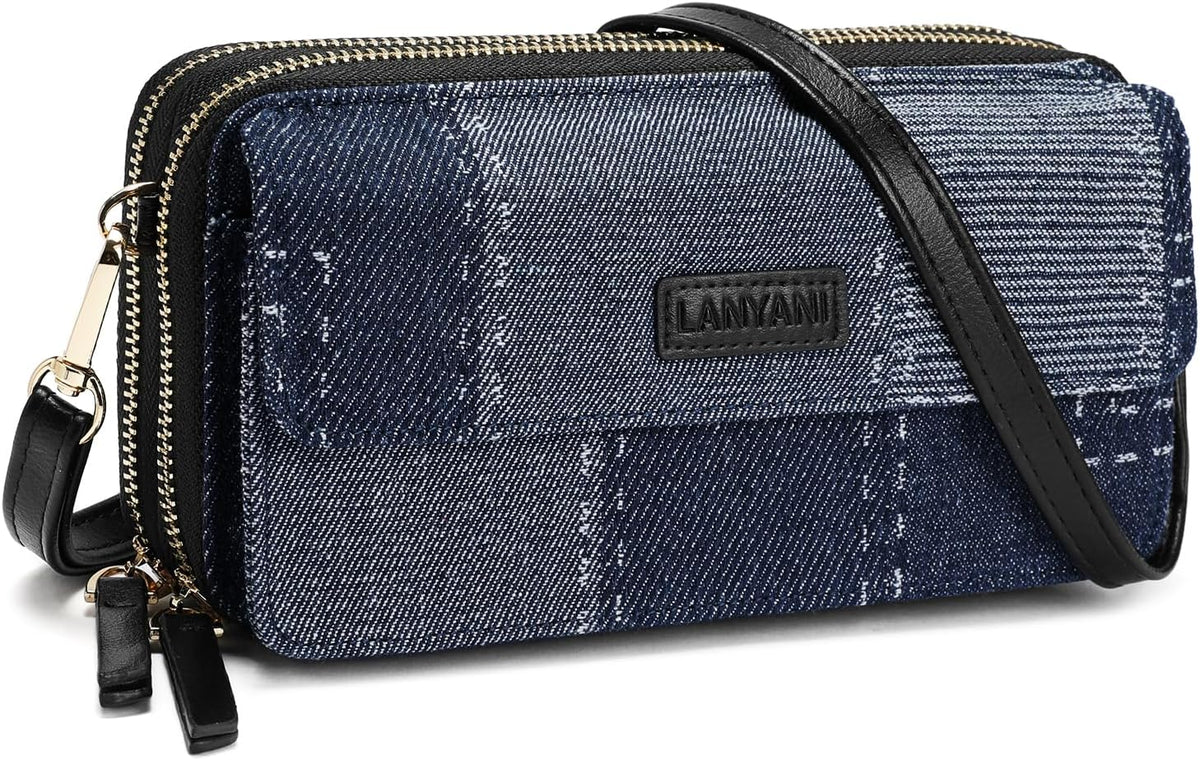 Lanyani RFID Crossbody Wallet Wristlet Purse with Phone Pocket For Women Vegan Leather - Colors B