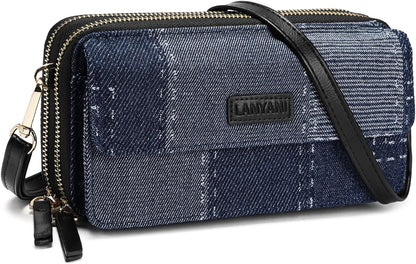 Lanyani RFID Crossbody Wallet Wristlet Purse with Phone Pocket For Women Vegan Leather - Colors B