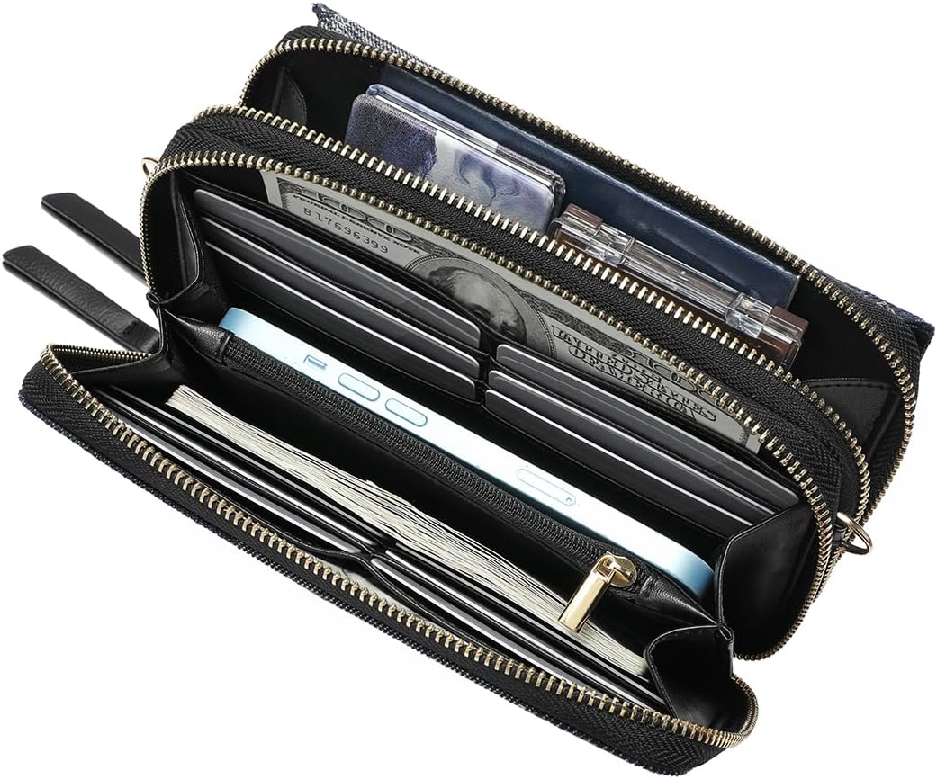 Lanyani RFID Crossbody Wallet Wristlet Purse with Phone Pocket For Women Vegan Leather - Colors B