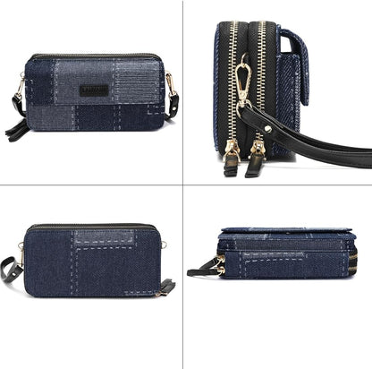 Lanyani RFID Crossbody Wallet Wristlet Purse with Phone Pocket For Women Vegan Leather - Colors B