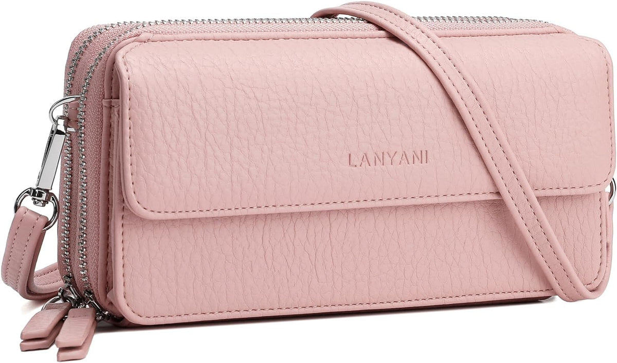 Lanyani RFID Crossbody Wallet Wristlet Purse with Phone Pocket For Women Vegan Leather - Colors B