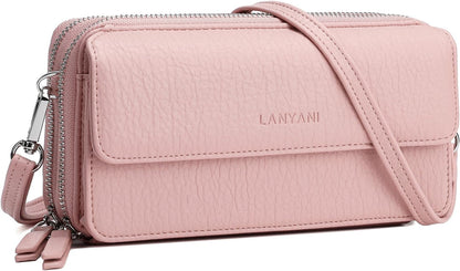 Lanyani RFID Crossbody Wallet Wristlet Purse with Phone Pocket For Women Vegan Leather - Colors B