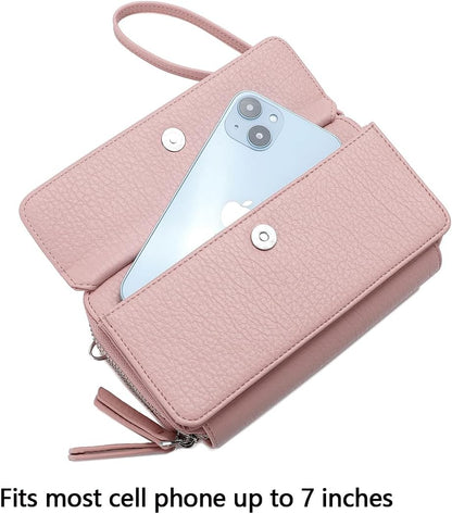 Lanyani RFID Crossbody Wallet Wristlet Purse with Phone Pocket For Women Vegan Leather - Colors B