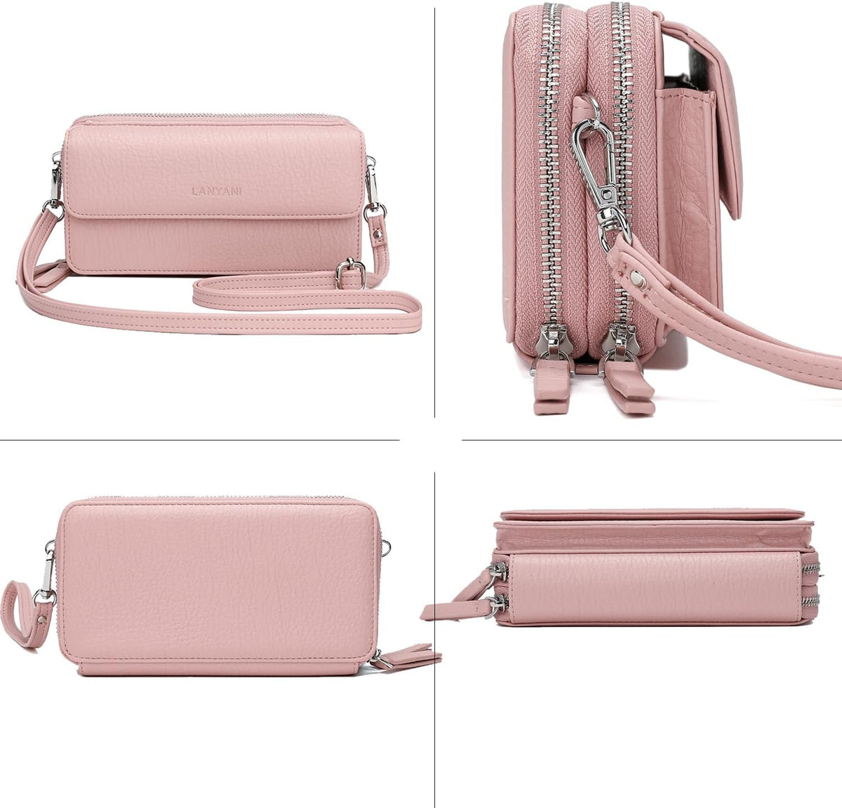 Lanyani RFID Crossbody Wallet Wristlet Purse with Phone Pocket For Women Vegan Leather - Colors B