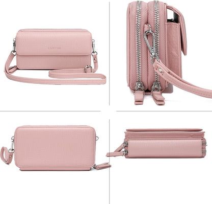 Lanyani RFID Crossbody Wallet Wristlet Purse with Phone Pocket For Women Vegan Leather - Colors B
