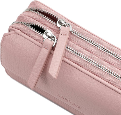 Lanyani RFID Crossbody Wallet Wristlet Purse with Phone Pocket For Women Vegan Leather - Colors B