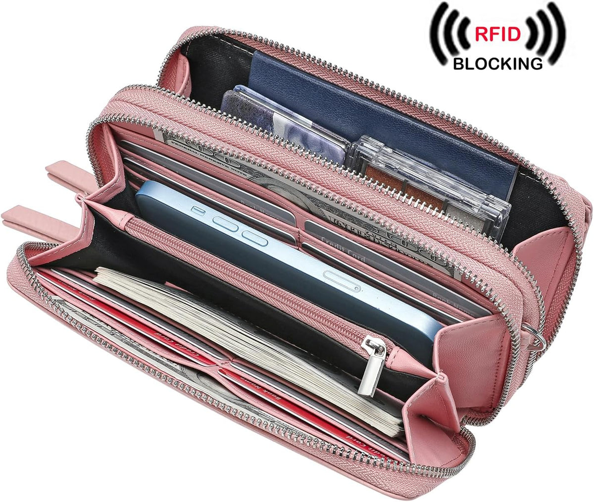 Lanyani RFID Crossbody Wallet Wristlet Purse with Phone Pocket For Women Vegan Leather - Colors B