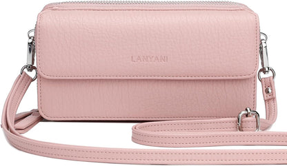 Lanyani RFID Crossbody Wallet Wristlet Purse with Phone Pocket For Women Vegan Leather - Colors B