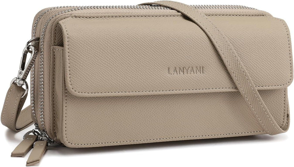 Lanyani RFID Crossbody Wallet Wristlet Purse with Phone Pocket For Women Vegan Leather - Colors B