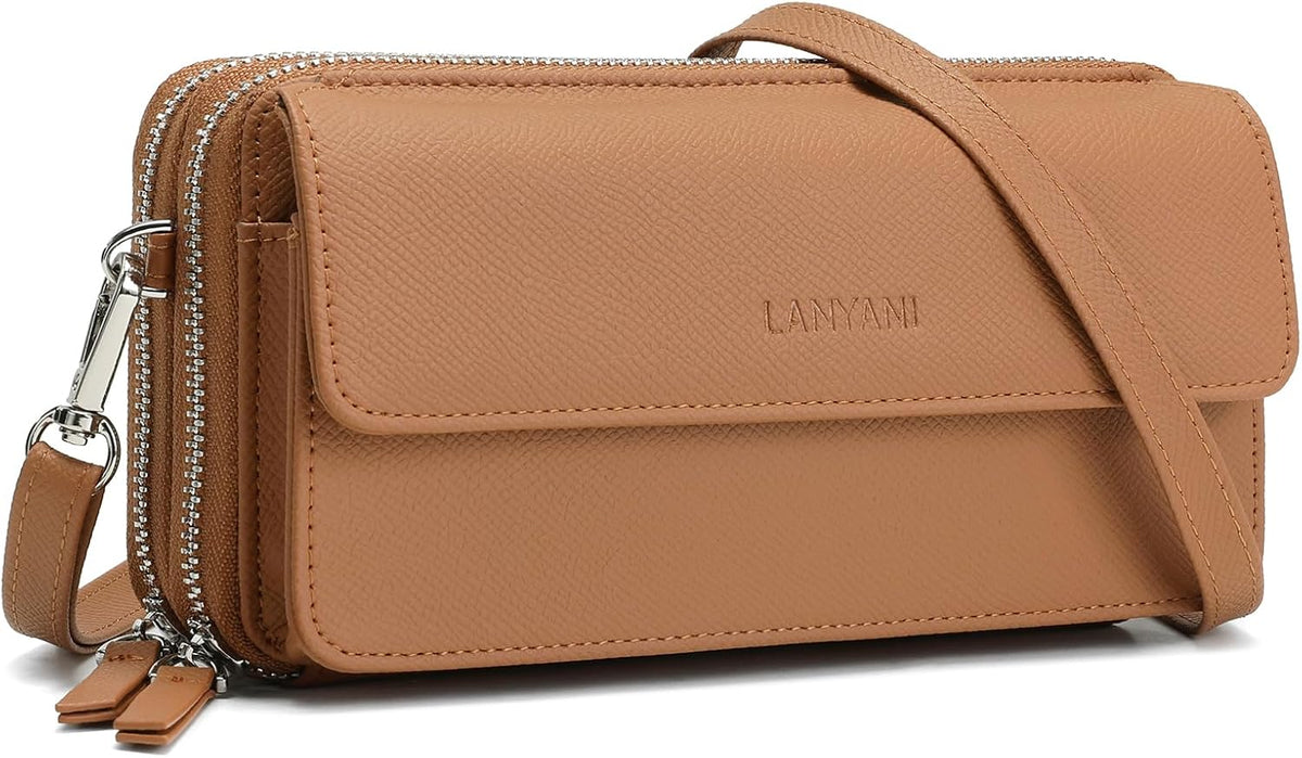 Lanyani RFID Crossbody Wallet Wristlet Purse with Phone Pocket For Women Vegan Leather - Colors B