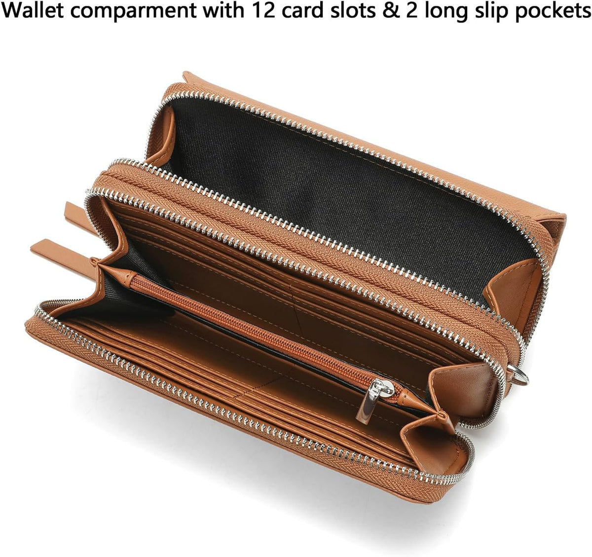 Lanyani RFID Crossbody Wallet Wristlet Purse with Phone Pocket For Women Vegan Leather - Colors B
