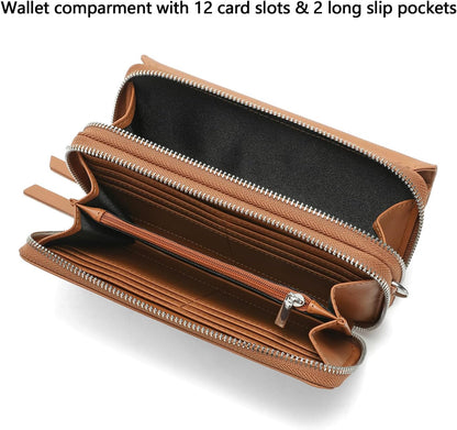 Lanyani RFID Crossbody Wallet Wristlet Purse with Phone Pocket For Women Vegan Leather - Colors B
