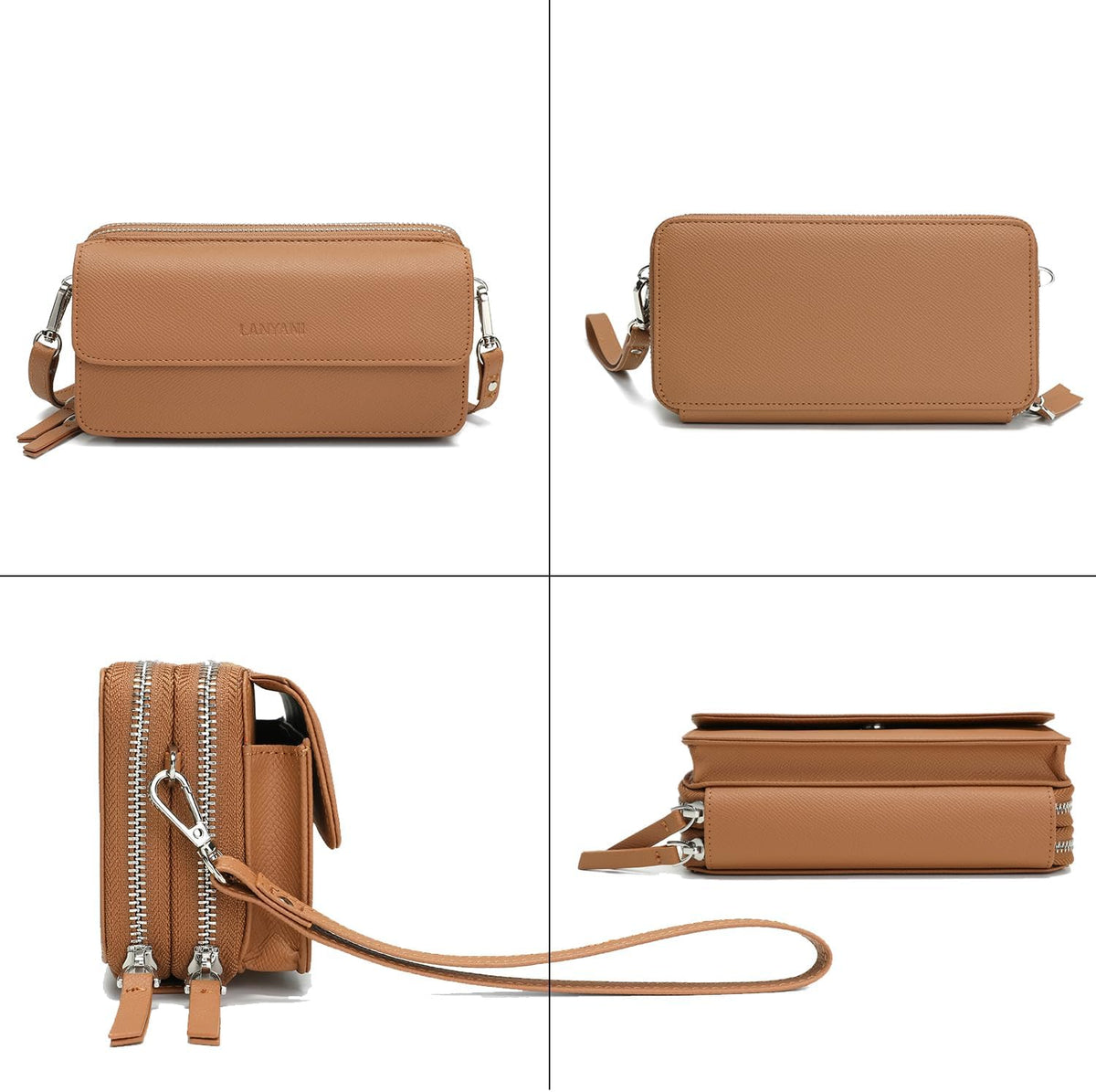 Lanyani RFID Crossbody Wallet Wristlet Purse with Phone Pocket For Women Vegan Leather - Colors B