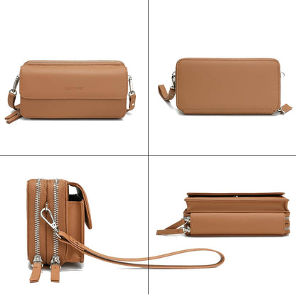 Lanyani RFID Crossbody Wallet Wristlet Purse with Phone Pocket For Women Vegan Leather - Colors B