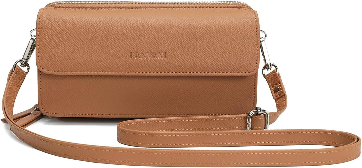 Lanyani RFID Crossbody Wallet Wristlet Purse with Phone Pocket For Women Vegan Leather - Colors B