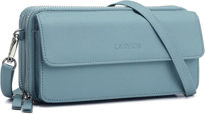 Lanyani RFID Crossbody Wallet Wristlet Purse with Phone Pocket For Women Vegan Leather - Colors B