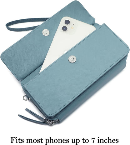Lanyani RFID Crossbody Wallet Wristlet Purse with Phone Pocket For Women Vegan Leather - Colors B