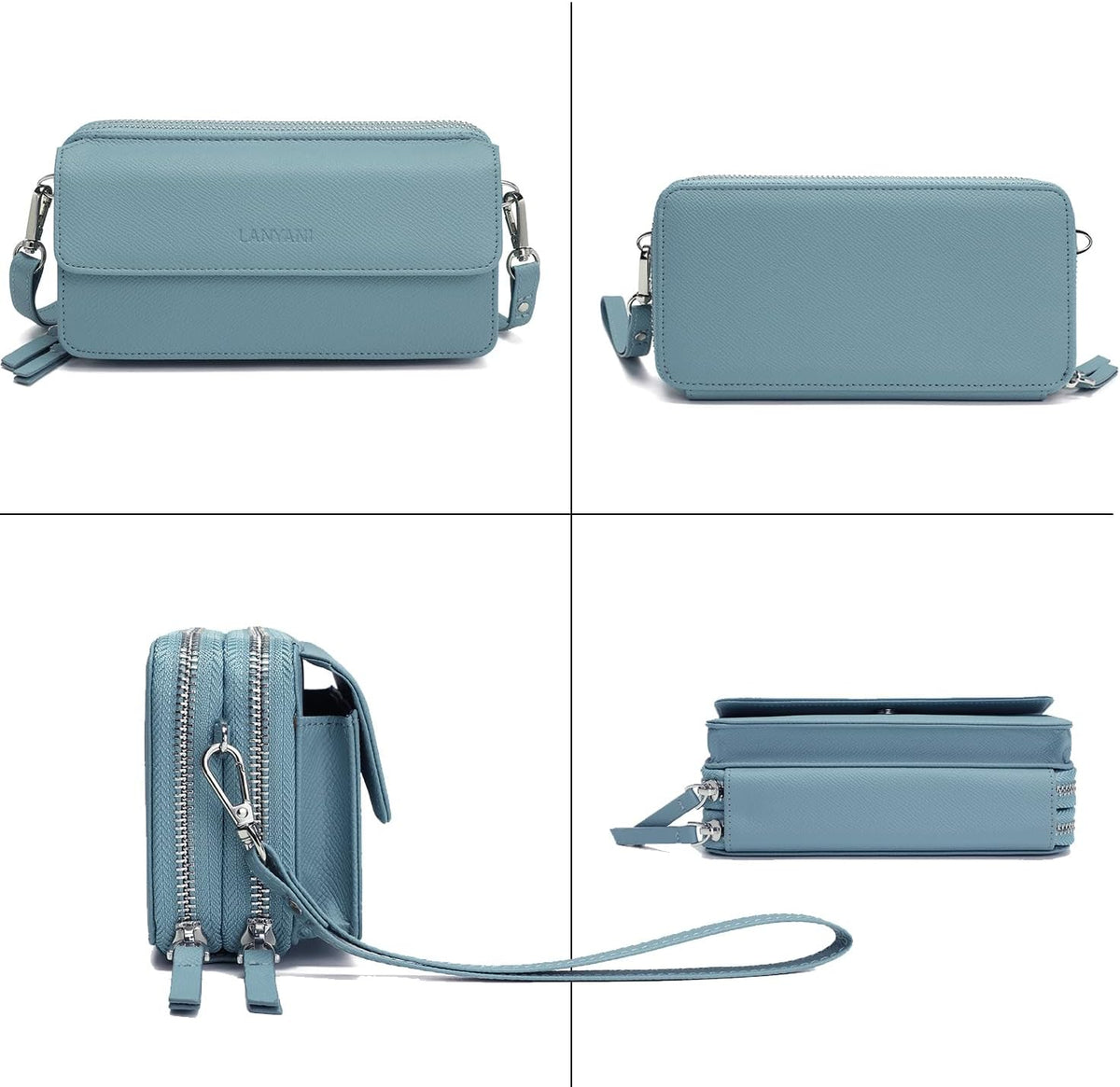 Lanyani RFID Crossbody Wallet Wristlet Purse with Phone Pocket For Women Vegan Leather - Colors B