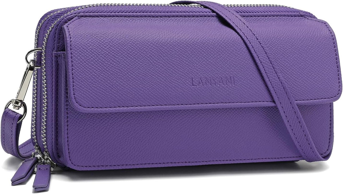 Lanyani RFID Crossbody Wallet Wristlet Purse with Phone Pocket For Women Vegan Leather - Colors B