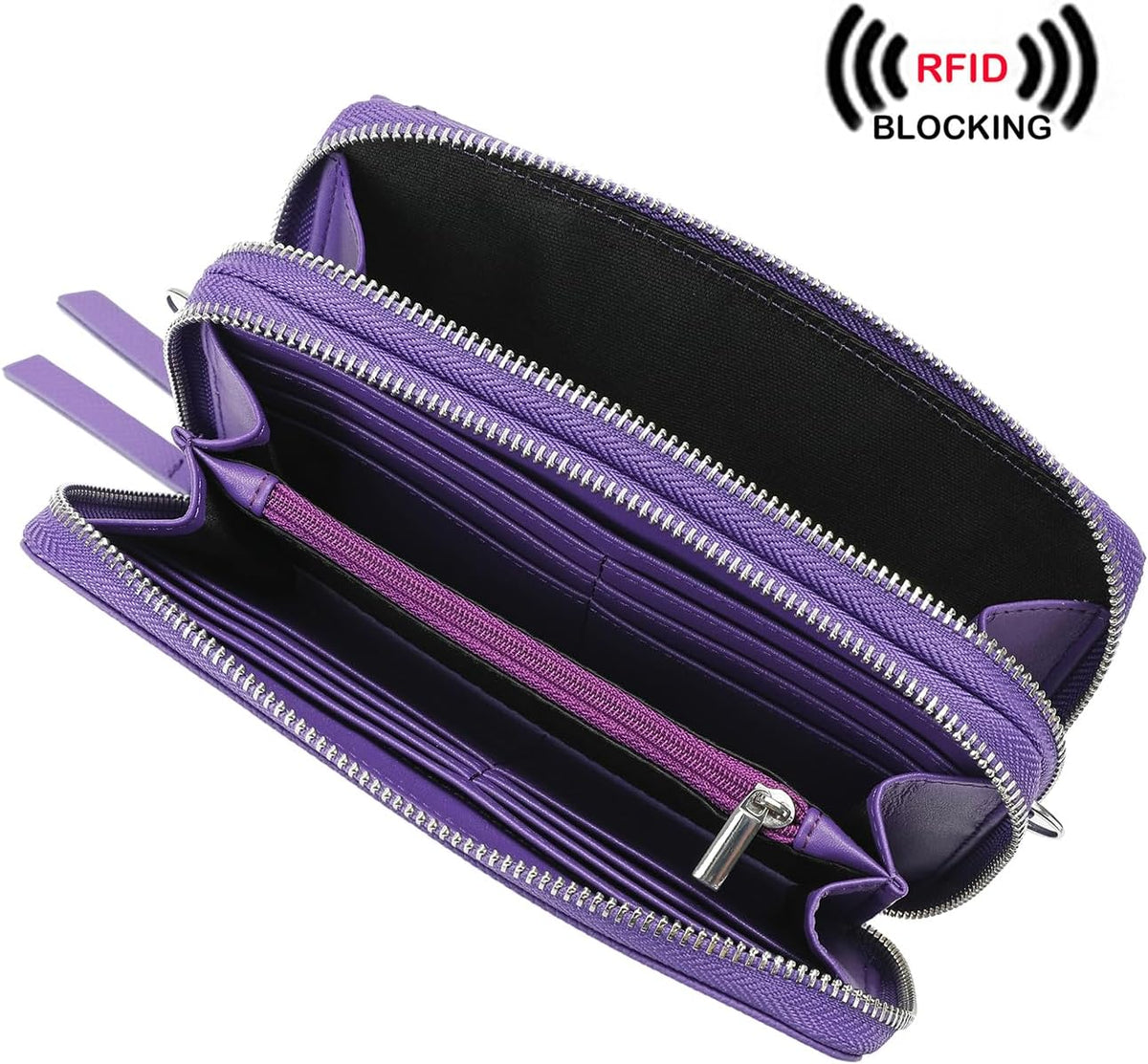 Lanyani RFID Crossbody Wallet Wristlet Purse with Phone Pocket For Women Vegan Leather - Colors B