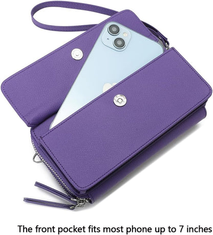 Lanyani RFID Crossbody Wallet Wristlet Purse with Phone Pocket For Women Vegan Leather - Colors B