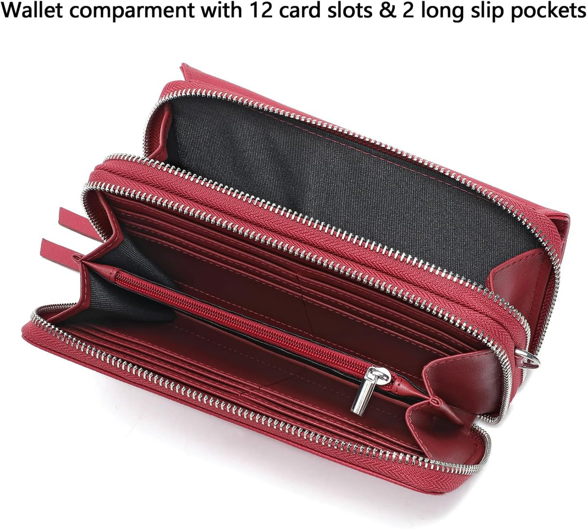 Lanyani RFID Crossbody Wallet Wristlet Purse with Phone Pocket For Women Vegan Leather - Colors B
