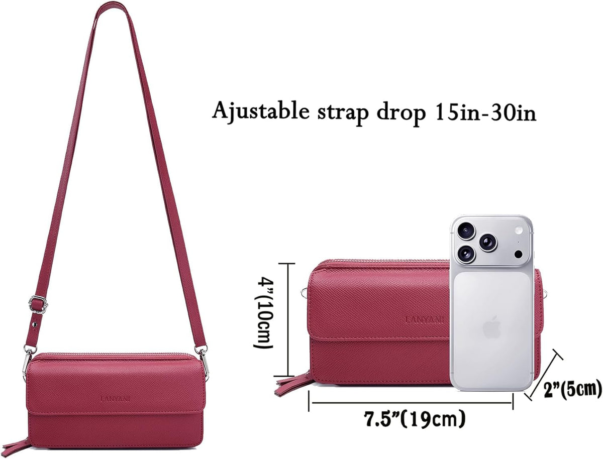 Lanyani RFID Crossbody Wallet Wristlet Purse with Phone Pocket For Women Vegan Leather - Colors B