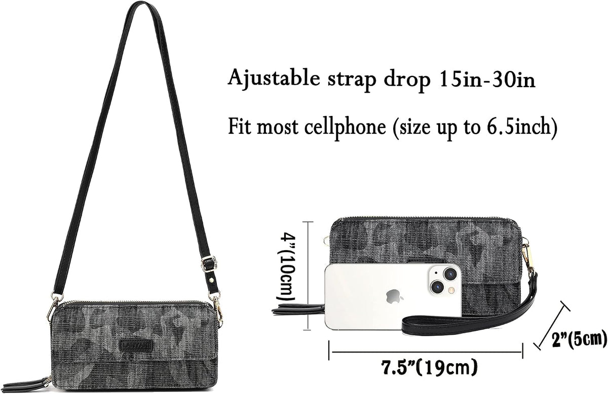 Lanyani RFID Crossbody Wallet Wristlet Purse with Phone Pocket For Women Vegan Leather - Colors B