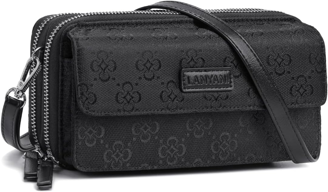 Lanyani RFID Crossbody Wallet Wristlet Purse with Phone Pocket For Women Vegan Leather - Colors B