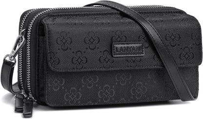 Lanyani RFID Crossbody Wallet Wristlet Purse with Phone Pocket For Women Vegan Leather - Colors B