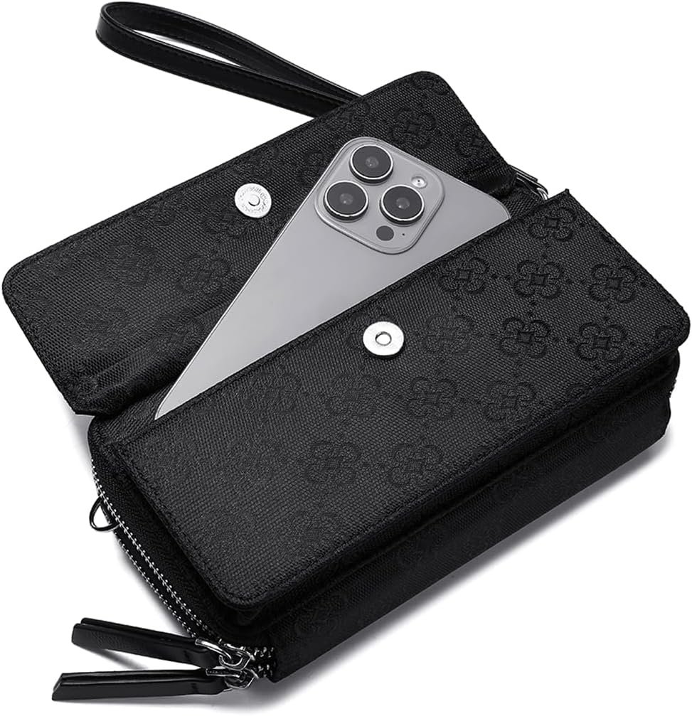 Lanyani RFID Crossbody Wallet Wristlet Purse with Phone Pocket For Women Vegan Leather - Colors B