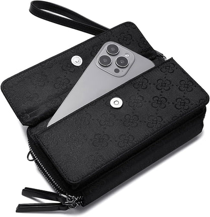 Lanyani RFID Crossbody Wallet Wristlet Purse with Phone Pocket For Women Vegan Leather - Colors B