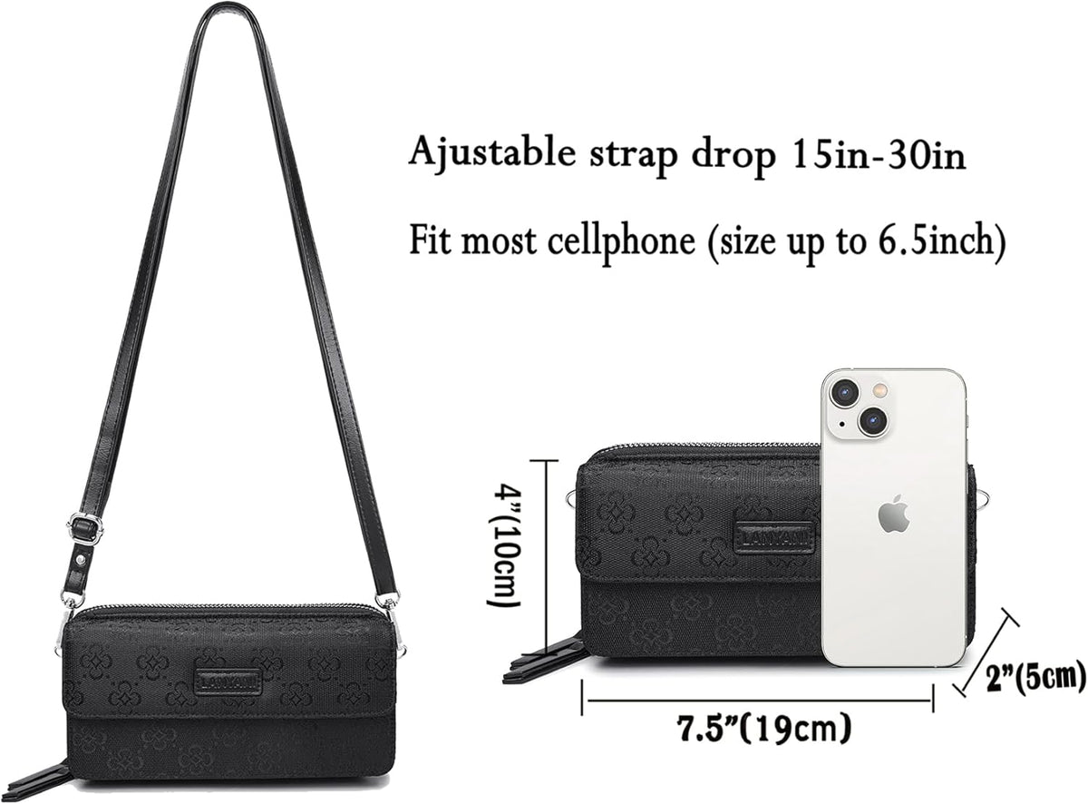 Lanyani RFID Crossbody Wallet Wristlet Purse with Phone Pocket For Women Vegan Leather - Colors B