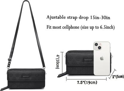Lanyani RFID Crossbody Wallet Wristlet Purse with Phone Pocket For Women Vegan Leather - Colors B