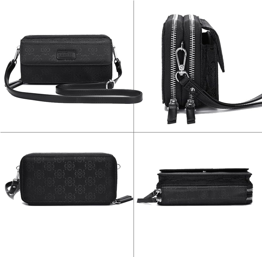 Lanyani RFID Crossbody Wallet Wristlet Purse with Phone Pocket For Women Vegan Leather - Colors B