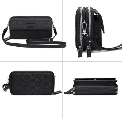 Lanyani RFID Crossbody Wallet Wristlet Purse with Phone Pocket For Women Vegan Leather - Colors B