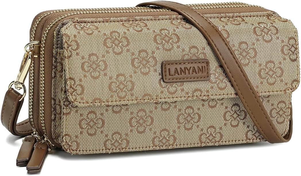 Lanyani RFID Crossbody Wallet Wristlet Purse with Phone Pocket For Women Vegan Leather - Colors B