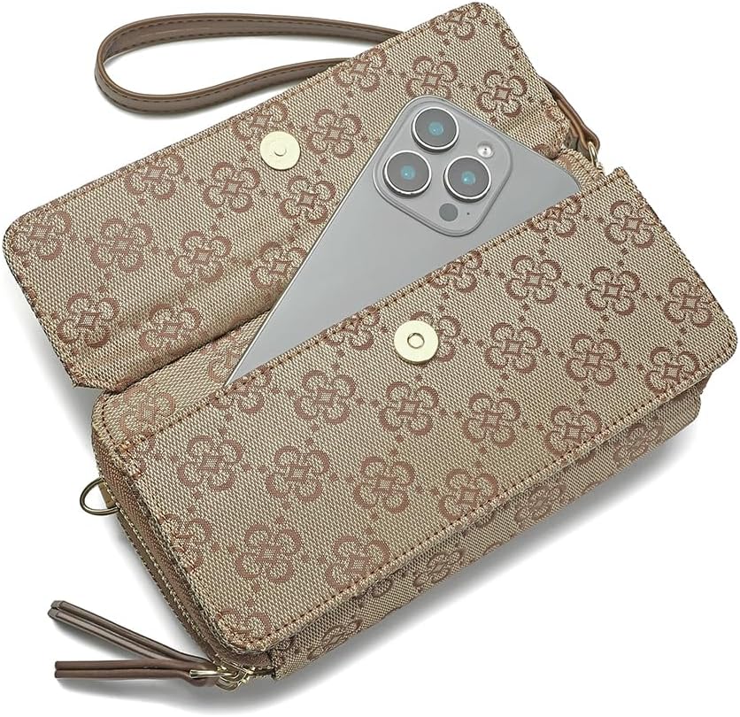 Lanyani RFID Crossbody Wallet Wristlet Purse with Phone Pocket For Women Vegan Leather - Colors B