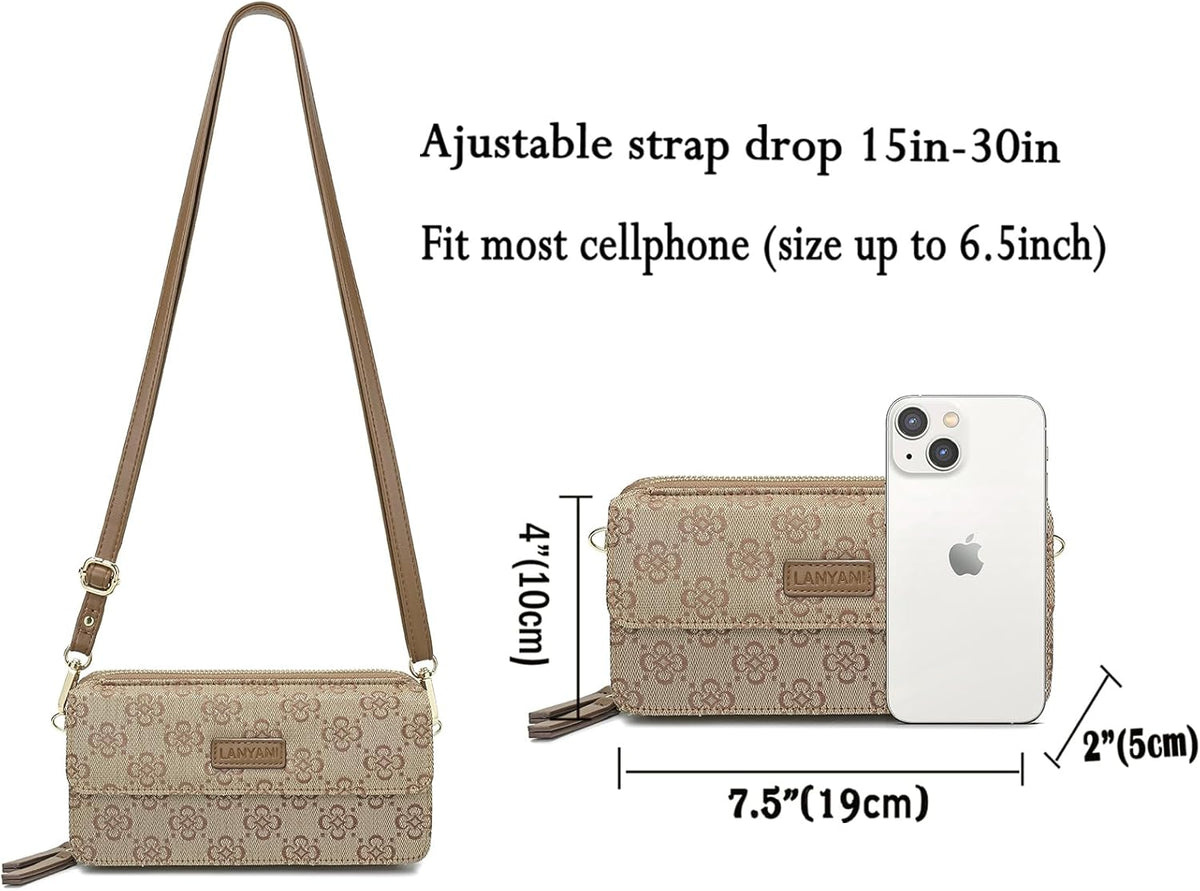 Lanyani RFID Crossbody Wallet Wristlet Purse with Phone Pocket For Women Vegan Leather - Colors B