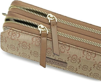 Lanyani RFID Crossbody Wallet Wristlet Purse with Phone Pocket For Women Vegan Leather - Colors B