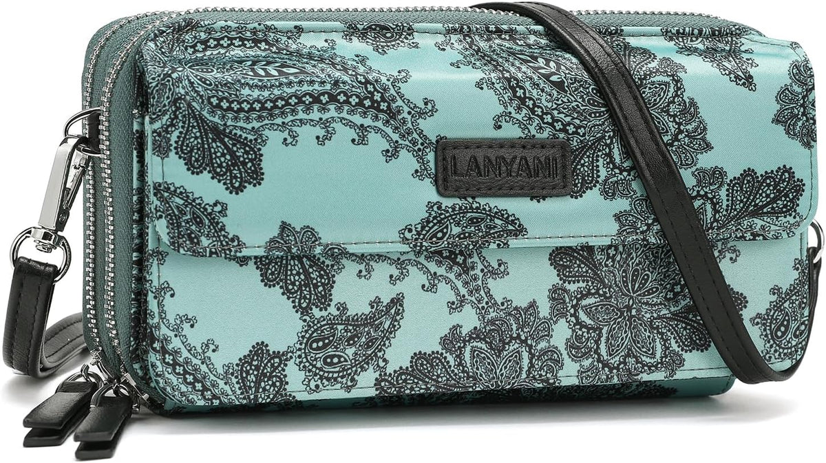 Lanyani RFID Crossbody Wallet Wristlet Purse with Phone Pocket For Women Vegan Leather - Colors B
