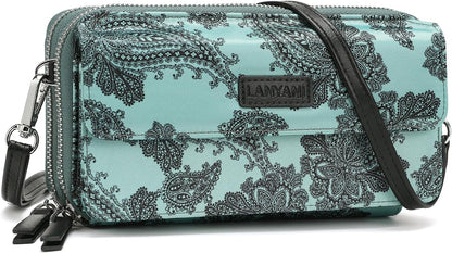 Lanyani RFID Crossbody Wallet Wristlet Purse with Phone Pocket For Women Vegan Leather - Colors B