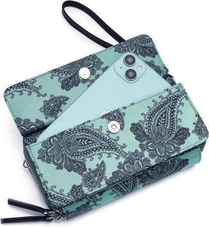 Lanyani RFID Crossbody Wallet Wristlet Purse with Phone Pocket For Women Vegan Leather - Colors B