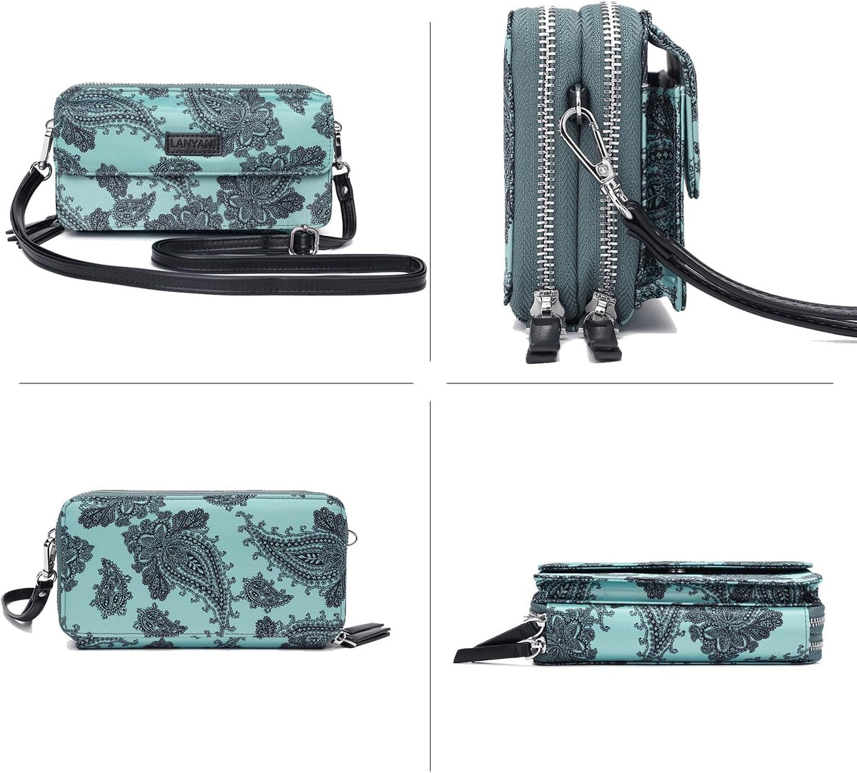 Lanyani RFID Crossbody Wallet Wristlet Purse with Phone Pocket For Women Vegan Leather - Colors B