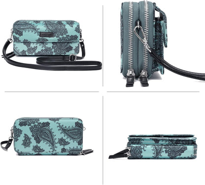 Lanyani RFID Crossbody Wallet Wristlet Purse with Phone Pocket For Women Vegan Leather - Colors B